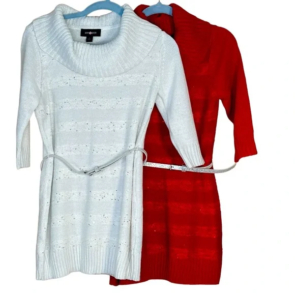 Amy Byer Dresses | Amy Byer Girls Metallic Christmas Sweater Dresses with Sequins Girls Lar | Color: Red/Silver | Size: LG | Fancyadornments's Closet